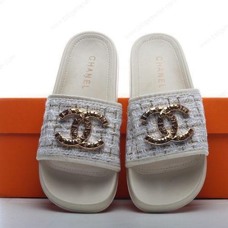 Billige Sko Chanel Logo Flip Flop sandals ‘Hvitt Gull’